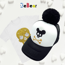 Įkelti vaizdą į galerijos rodinį, Kepurė vasarai KAUKOLIUKAS su dideliu juodu bumbulu