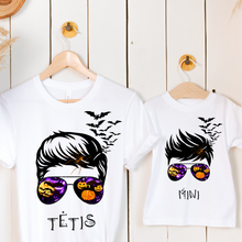Įkelti vaizdą į galerijos rodinį, Marškinėliai Helovinui TĖTIS ir MINI su suderintu piešiniu