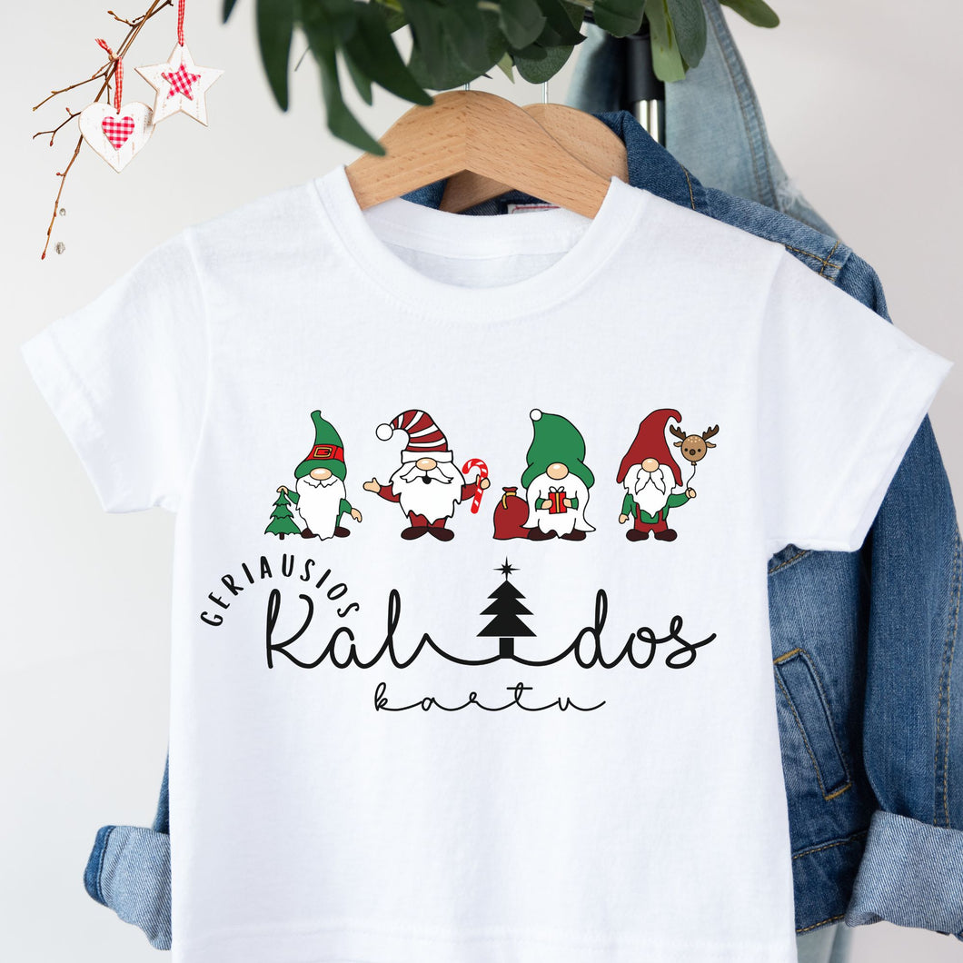 Vaikiški Kalėdiniai marškinėliai su nykštukais ir stilizuotu užrašu 