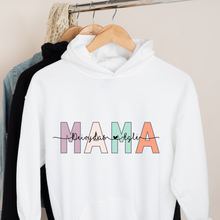 Cargar imagen en el visor de la galería, EKO džemperis su gobtuvu MAMA su vaikų vardais, XS-2XL
