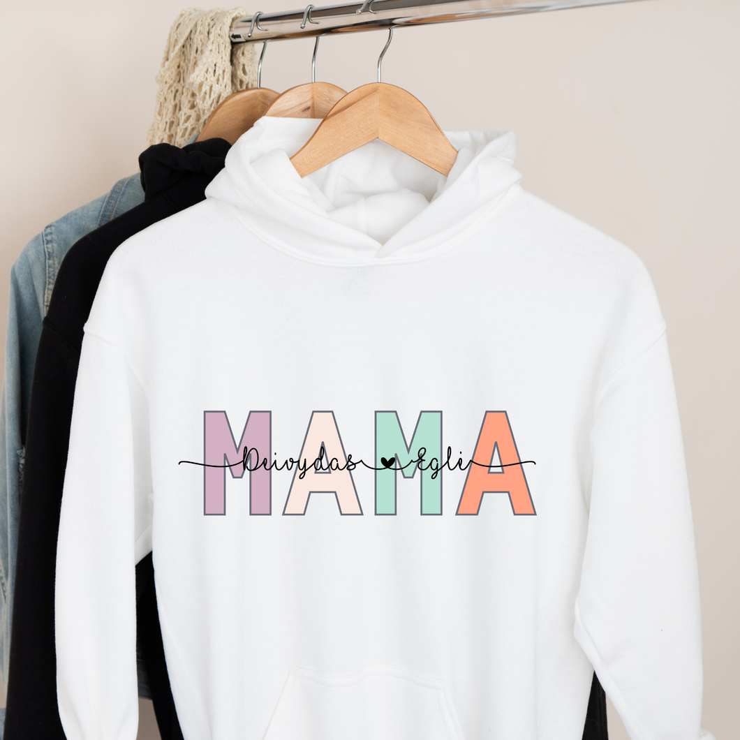 EKO džemperis su gobtuvu MAMA su vaikų vardais, XS-2XL